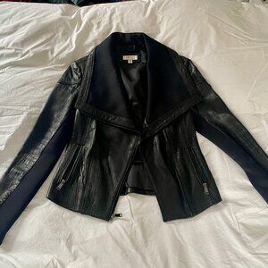 Barneys New York Genuine Leather Draped Moto Jacket | Women's XS
